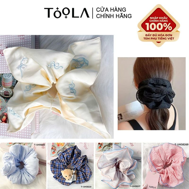 Dây Cột Tóc Scrunchies Cao Cấp TOOLA Kiểu Dáng Thanh Lịch, Vải Voan Nhiều Lớp, Vải Caro