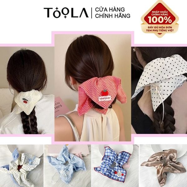  Dây Cột Tóc Bản Vuông, Khăn Vuông Cao Cấp TOOLA Kiểu Dáng Nàng Thơ, Thanh Lịch 