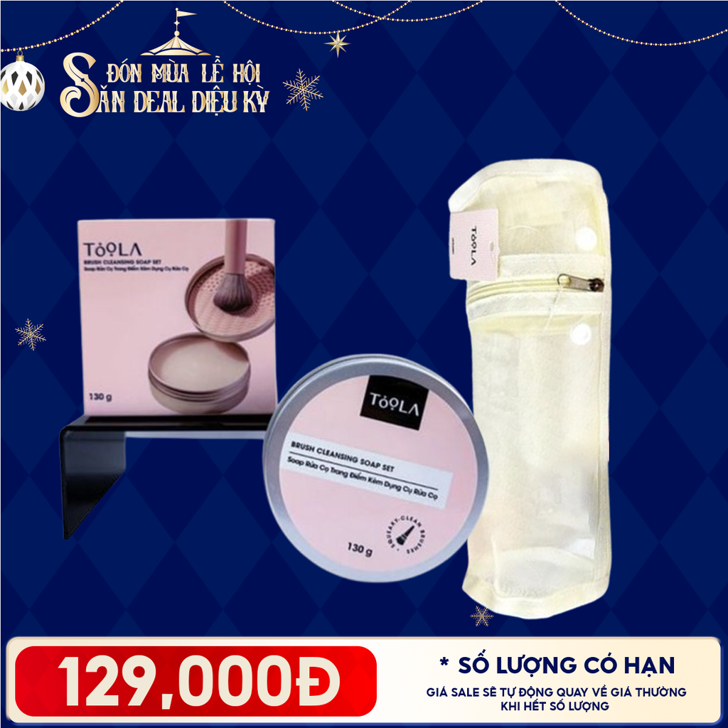 Combo 2 Sản Phẩm Toola: Soap Rửa Cọ Trang Điểm Kèm Dụng Cụ Rửa Cọ + Túi Đựng Cọ Mỹ Phẩm Dạng Lưới