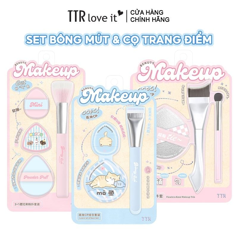 Set Bông Mút Và Cọ Trang Điểm TTR Brush and Makeup Puff Set