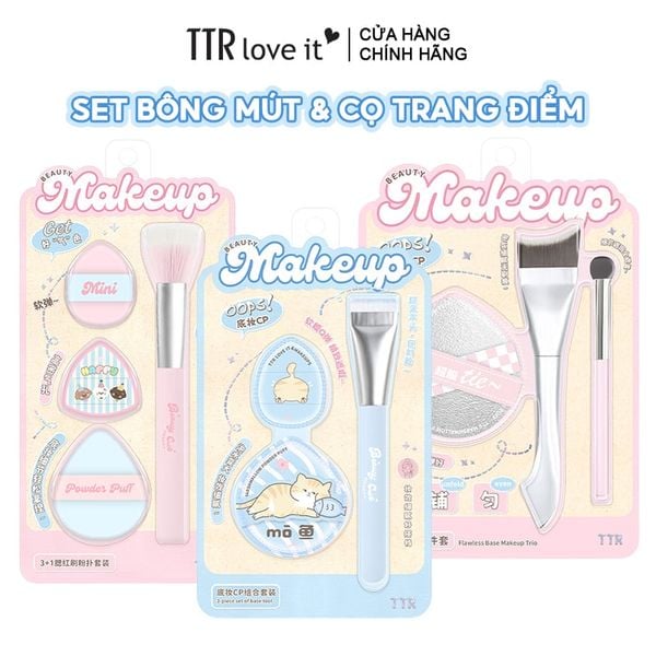  Set Bông Mút Và Cọ Trang Điểm TTR Brush and Makeup Puff Set 