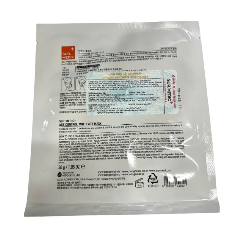 Mặt Nạ Cung Cấp Multi Vitamin, Hỗ Trợ Dưỡng Sáng Da Sur.Medic+ Age Control-Multi Vita Mask 30g