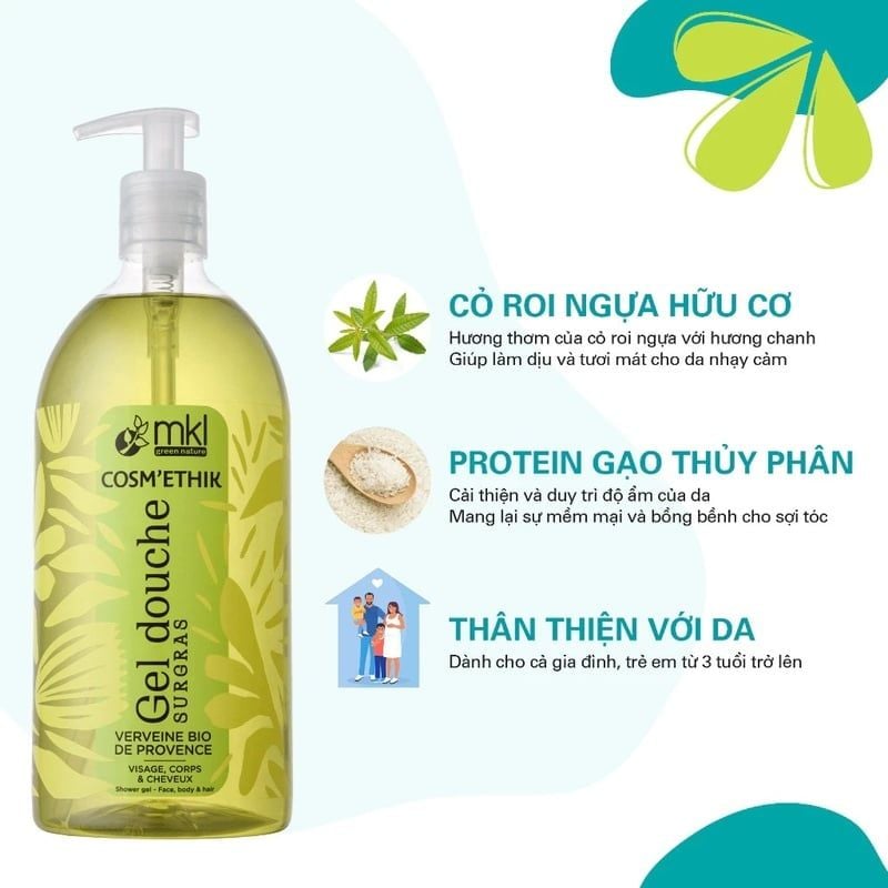 Gel Tắm MKL Hữu Cơ Chiết Xuất Thiên Nhiên Dưỡng Ẩm Da Shower Gel 1000ml