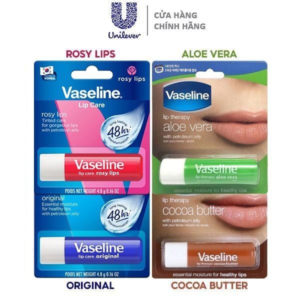  Son Thỏi Vaseline Dưỡng Ẩm, Chống Nứt Nẻ Môi Có Màu, Không Màu Lip Therapy Dạng Thỏi 4.8g 
