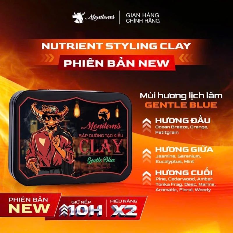 Sáp Dưỡng Tạo Kiểu Menitems Tự Nhiên, Giữ Nếp Lâu, Hương Thơm Nước Hoa Nam Tính Pomade Pro/Clay Gentle Blue  50g