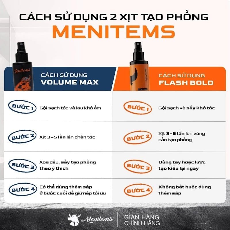 Xịt Phồng Tóc Menitems Tạo Phồng Tự Nhiên, Giữ Nếp, Không Bết Tóc Hair Spray 100ml