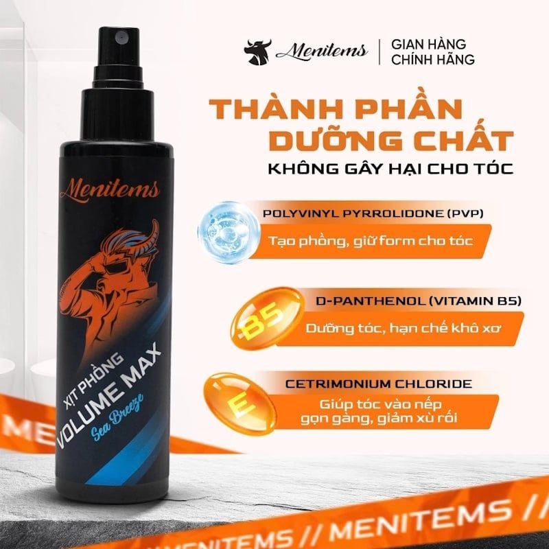 Xịt Phồng Tóc Menitems Tạo Phồng Tự Nhiên, Giữ Nếp, Không Bết Tóc Hair Spray 100ml