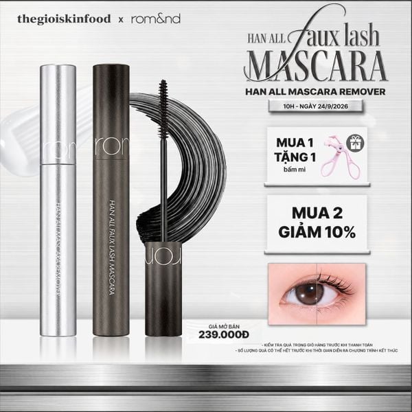  Mascara Chuốt Mi Romand Làm Cong, Dài, Tơi Mi Faux Lash Mascara 7g & Tẩy Trang Mascara Romand Han All Mascara Remover 7g 