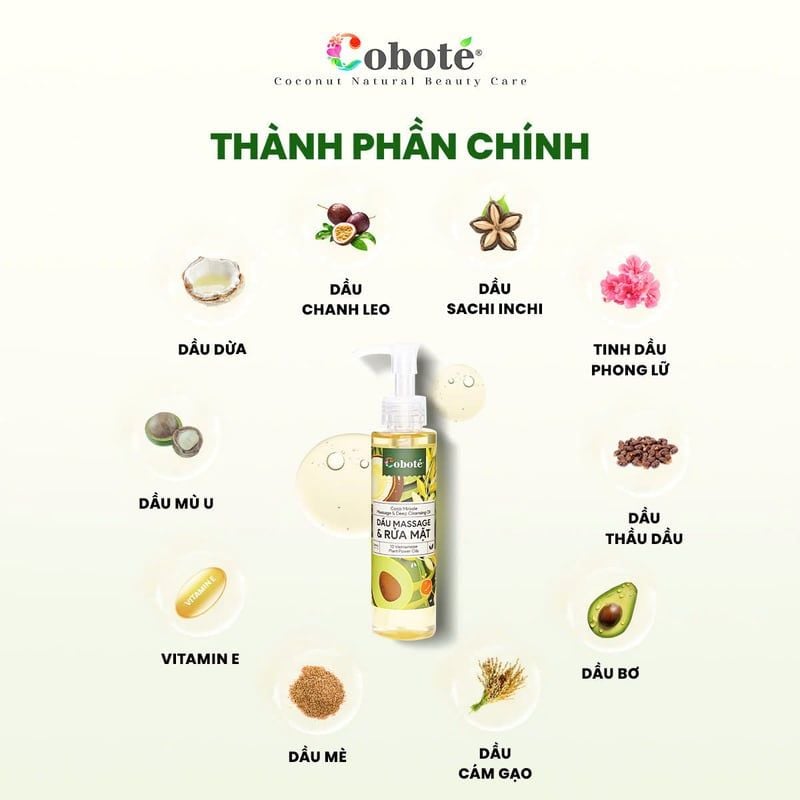 Dầu Massage & Rửa Mặt, Tẩy Trang 3in1 COBOTÉ Coco Miracle massage and Deep Cleansing Oil 150ml