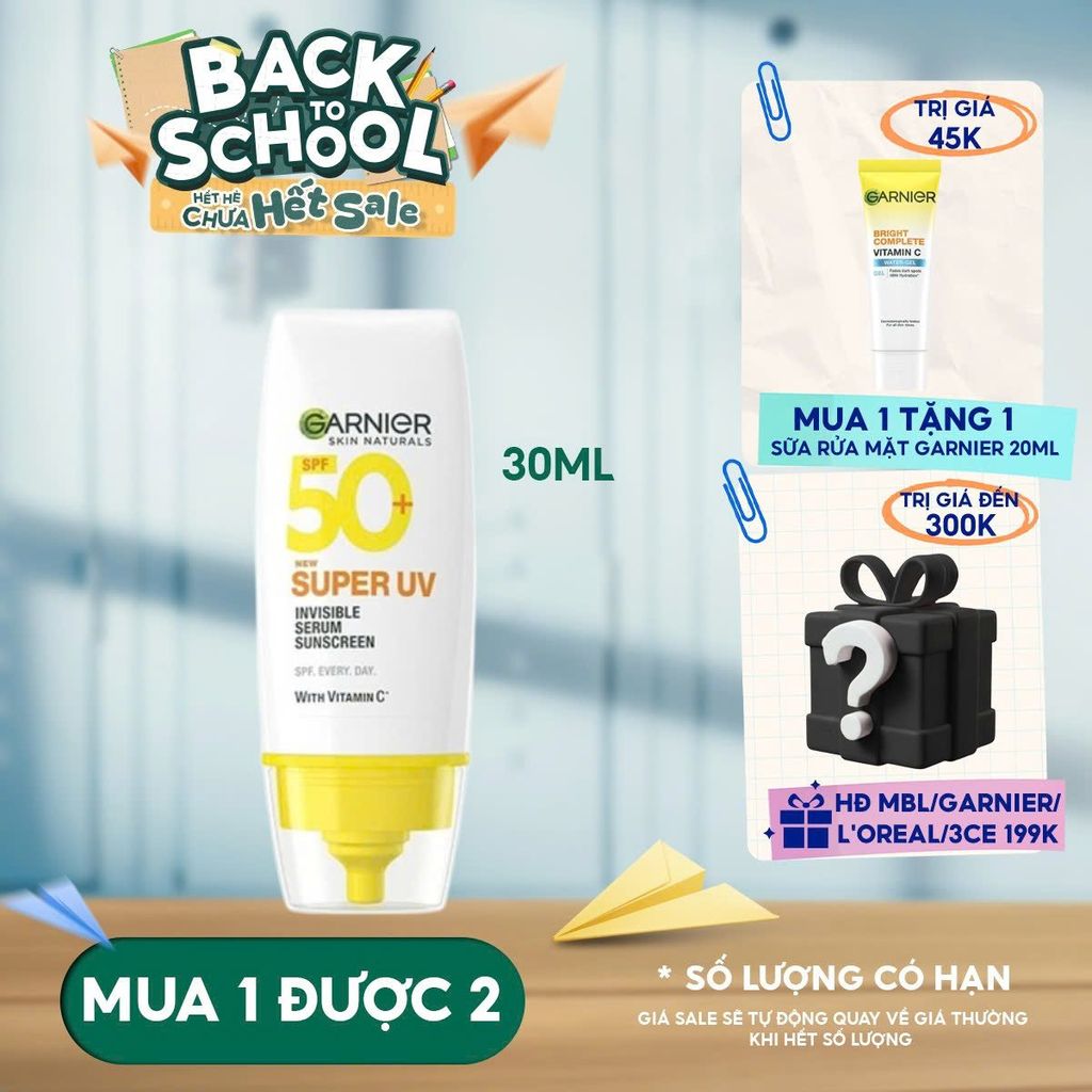 Serum Chống Nắng Garnier Mỏng Nhẹ Skin Naturals Super UV Invisible Serum Sunscreen SPF50+/PA++++