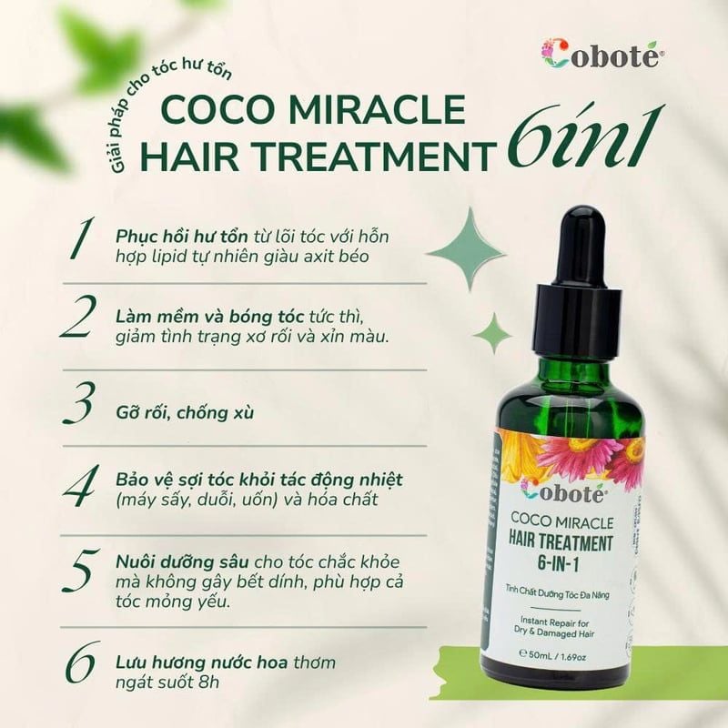 Tinh Chất Dưỡng Tóc Đa Năng Dưỡng Tóc Mềm Mượt COBOTÉ Coco Miracle Hair Treatment 6in1