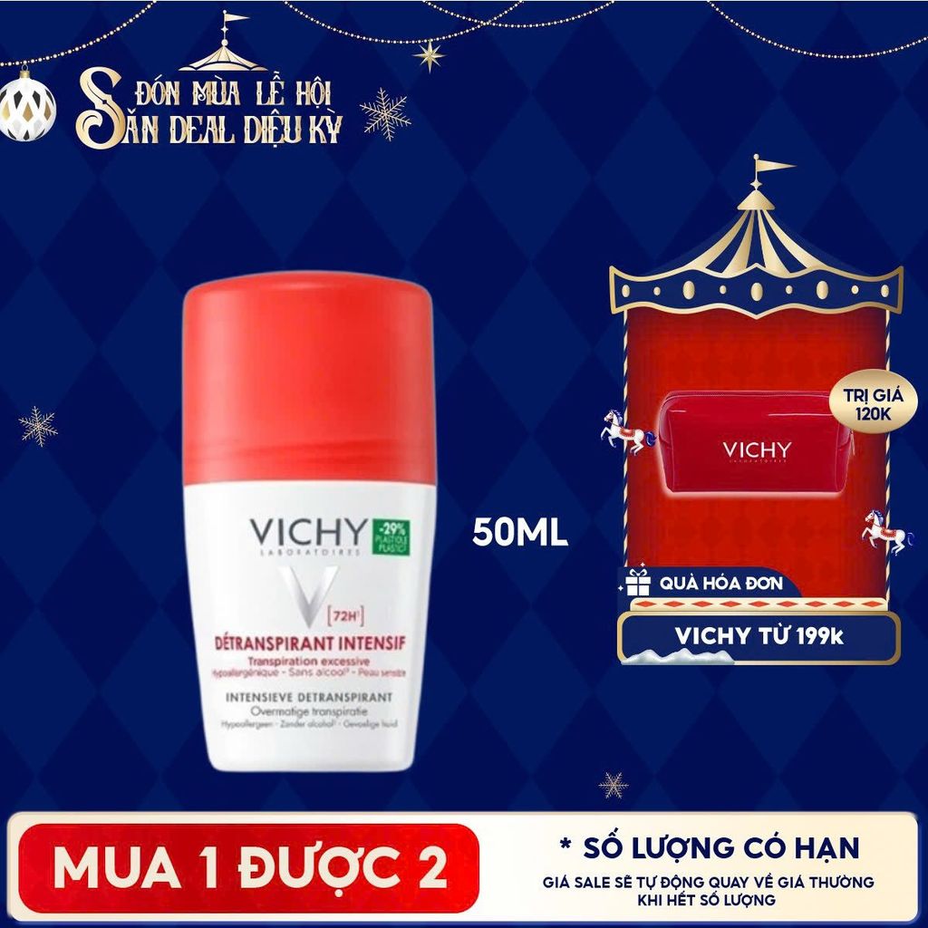 Lăn Khử Mùi Vichy Ngăn Mồ Hôi, Giữ Khô Thoáng Suốt 72H Detranspirant Intensif 72H 50ml (Che tên sản phẩm khi giao hàng)