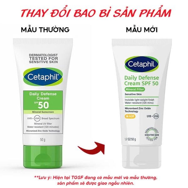  Kem Chống Nắng Cetaphil Dưỡng Ẩm 2in1 Cho Da Thiên Dầu, Nhạy Cảm Daily Defense Cream SPF50 UVB+UVA 50g 