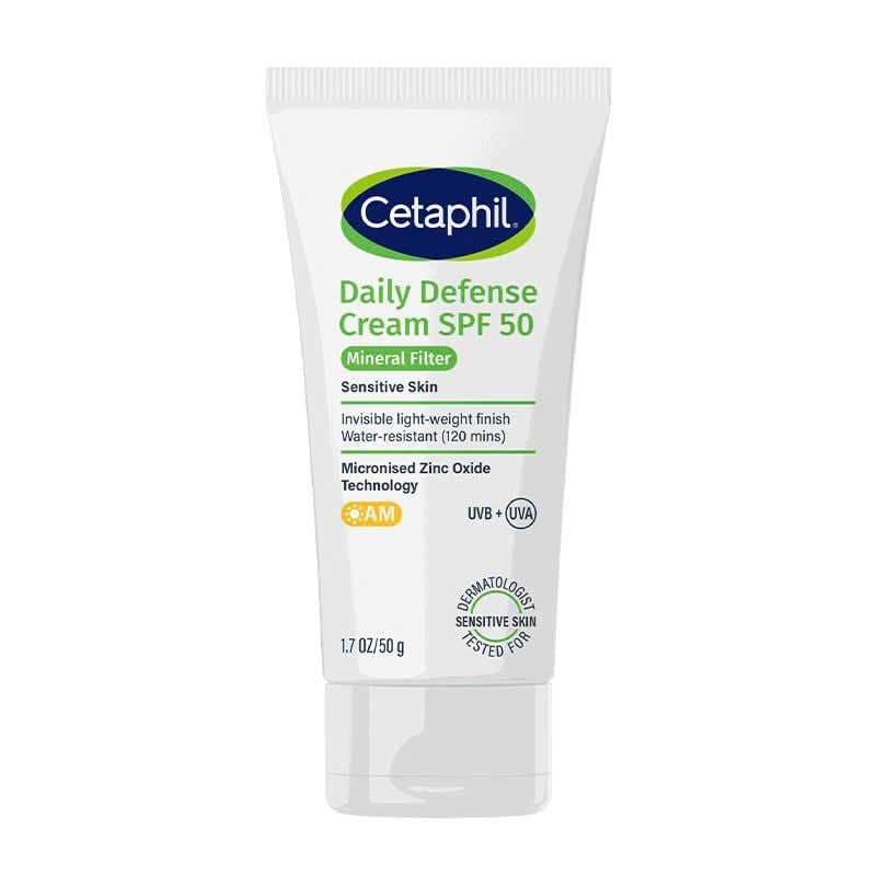 Kem Chống Nắng Cetaphil Dưỡng Ẩm 2in1 Cho Da Thiên Dầu, Nhạy Cảm Daily Defense Cream SPF50 UVB+UVA 50g