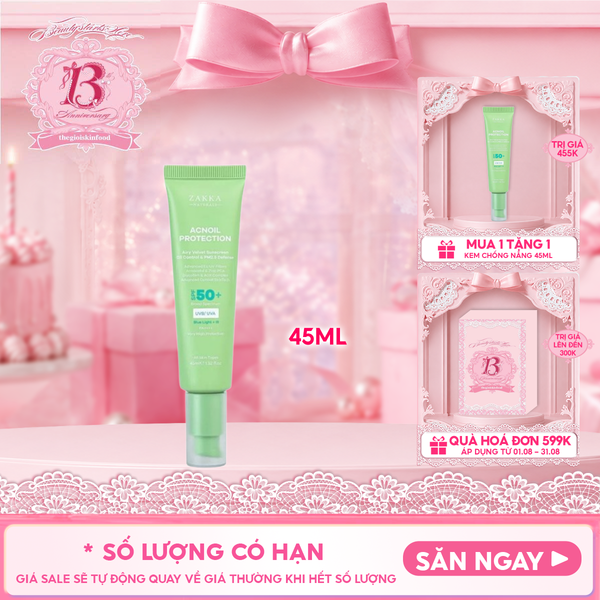  Kem Chống Nắng Zakka Naturals Phổ Rộng Kiềm Dầu Acnoil Protection Airy Velvet Sunscreen Oil Control & PM2.5 Defense 45ml 