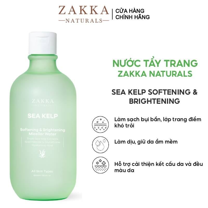 Nước Tẩy Trang Zakka Naturals Tảo Biển, Làm Sạch Dưỡng Ẩm Da  Sea Kelp Softening & Brightening Micellar Water 500ml