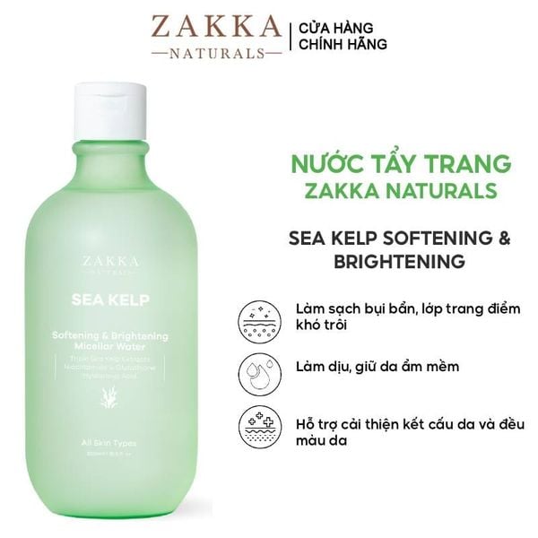  Nước Tẩy Trang Zakka Naturals Tảo Biển, Làm Sạch Dưỡng Ẩm Da  Sea Kelp Softening & Brightening Micellar Water 500ml 