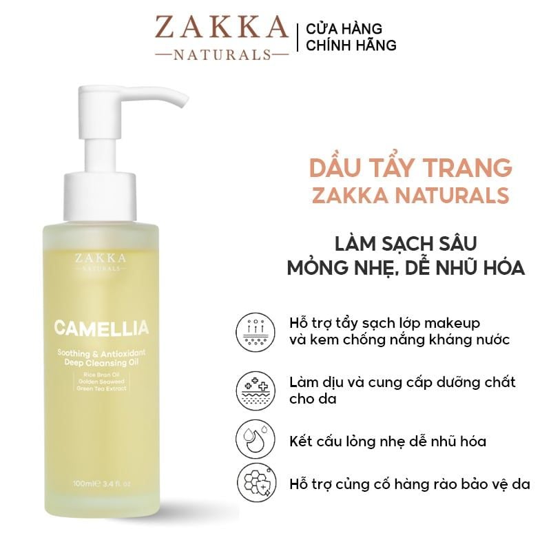 Dầu Tẩy Trang Zakka Naturals Làm Sạch Sâu Camellia Soothing & Antioxidant Deep Cleansing Oil 100ml