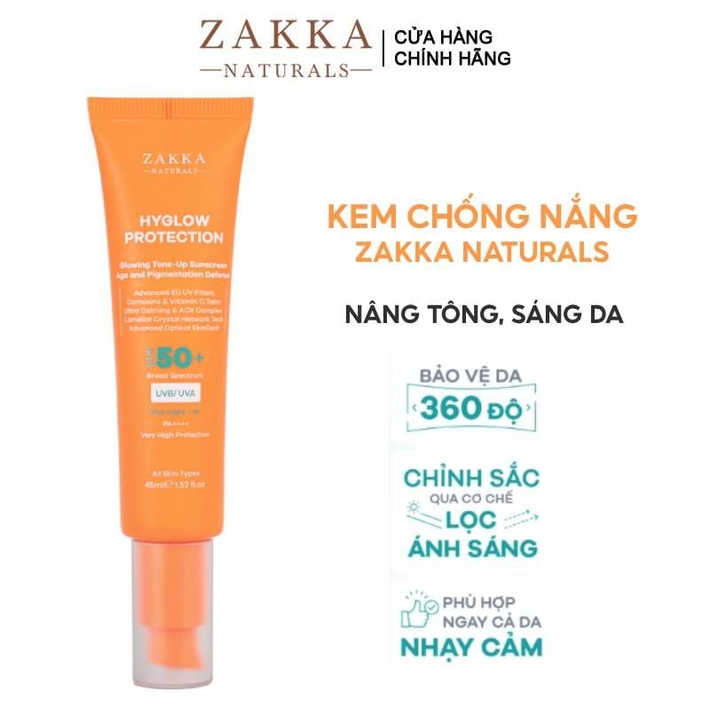 Kem Chống Nắng Phổ Rộng Nâng Tông Sáng Da Zakka Naturals Hyglow Protection Glowing Tone-Up Sunscreen Age and Pigmentation Defense 45ml
