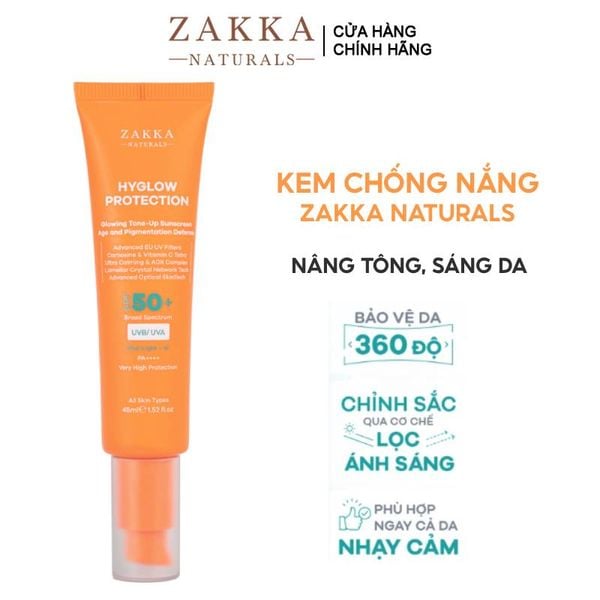  Kem Chống Nắng Phổ Rộng Nâng Tông Sáng Da Zakka Naturals Hyglow Protection Glowing Tone-Up Sunscreen Age and Pigmentation Defense 45ml 