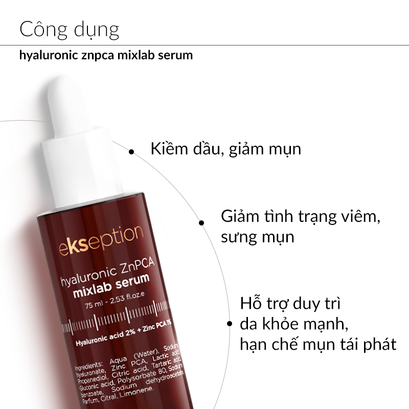 Serum Kẽm Hỗ Trợ Giảm Mụn, Kiềm Dầu Ekseption Hyaluronic Znpca Mixlab Serum 75ml