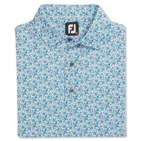Áo Golf Tay Ngắn FootJoy  Allover Floral Print Lisle, Self Collar White/Blue/Emerald 31378  | FootJoy