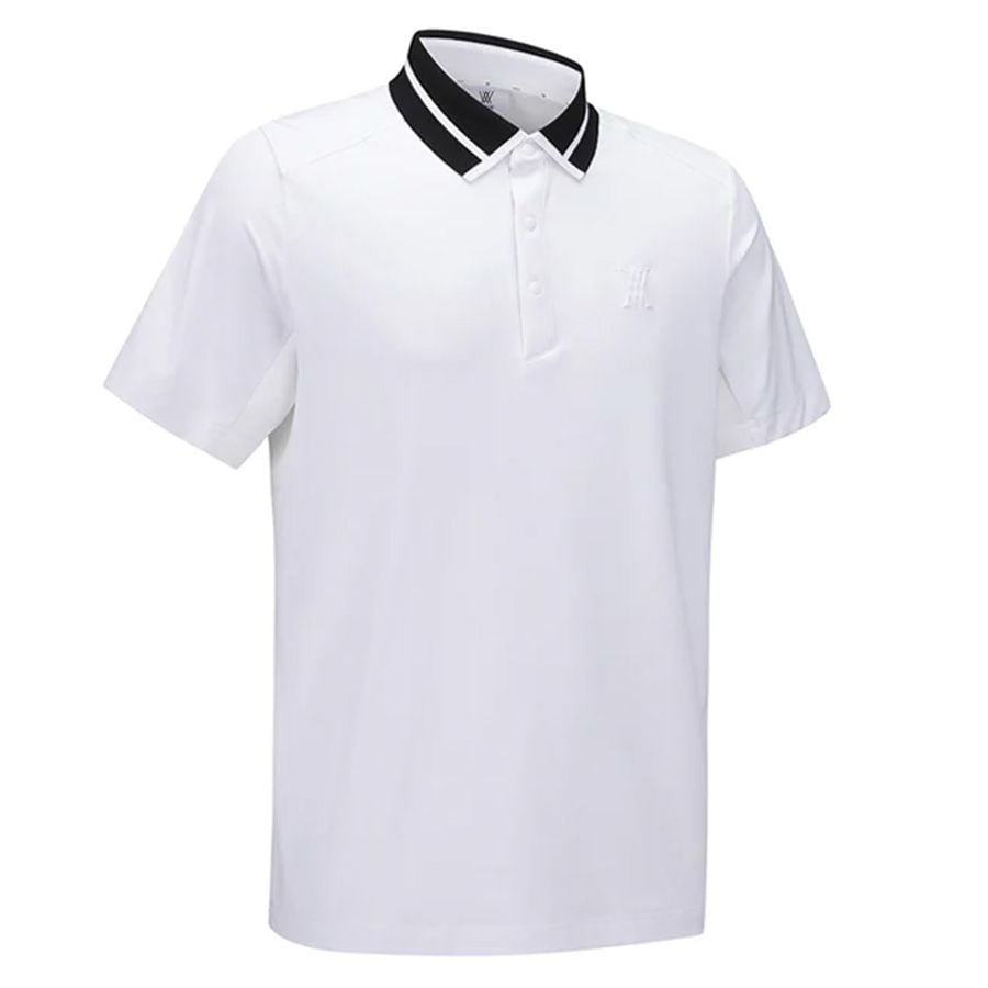 Áo golf nam tay ngắn Mesh Block Knit Collar Shot T-Shirt - White AGEMM