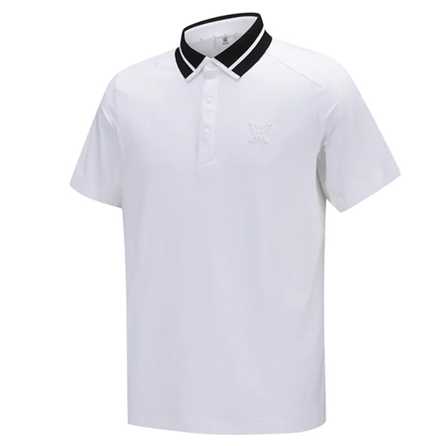 Áo golf nam tay ngắn Mesh Block Knit Collar Shot T-Shirt - White AGEMM