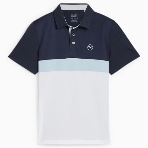 Áo golf tay ngắn trẻ em Boys Colorblock Polo - Deep Navy-White Glow 62577306 | PUMA