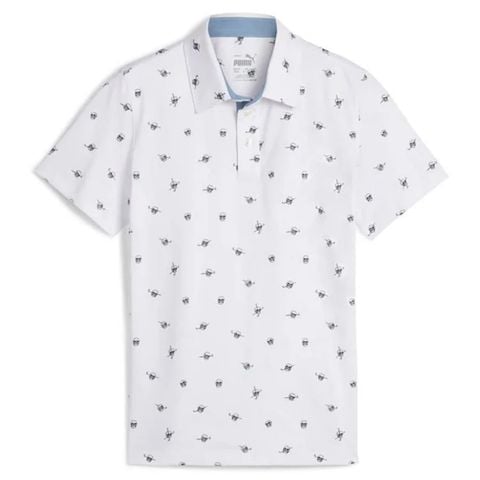 Áo golf tay ngắn trẻ em Mattr Skulls Polo Boys - White Glow-Zen Blue 62577601 | PUMA