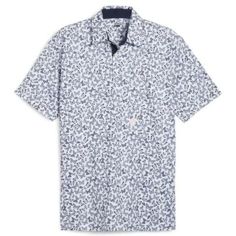 Áo golf tay ngắn nam Cloudspun Butterflies Polo - White Glow - Deep Navy 62448701 | PUMA