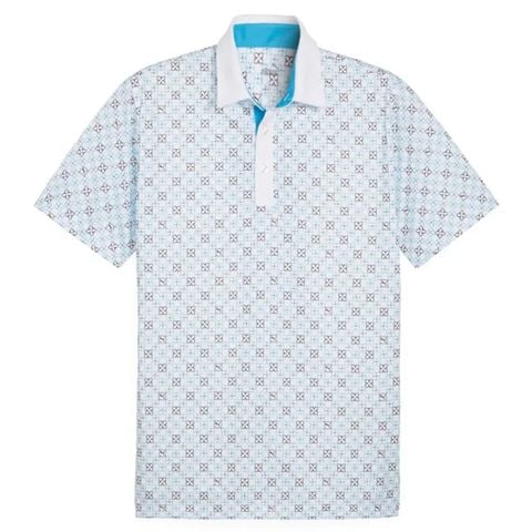 Áo golf nam tay ngắn Pure Monogram Polo - White Glow-Aqua Blue 62498205 | PUMA