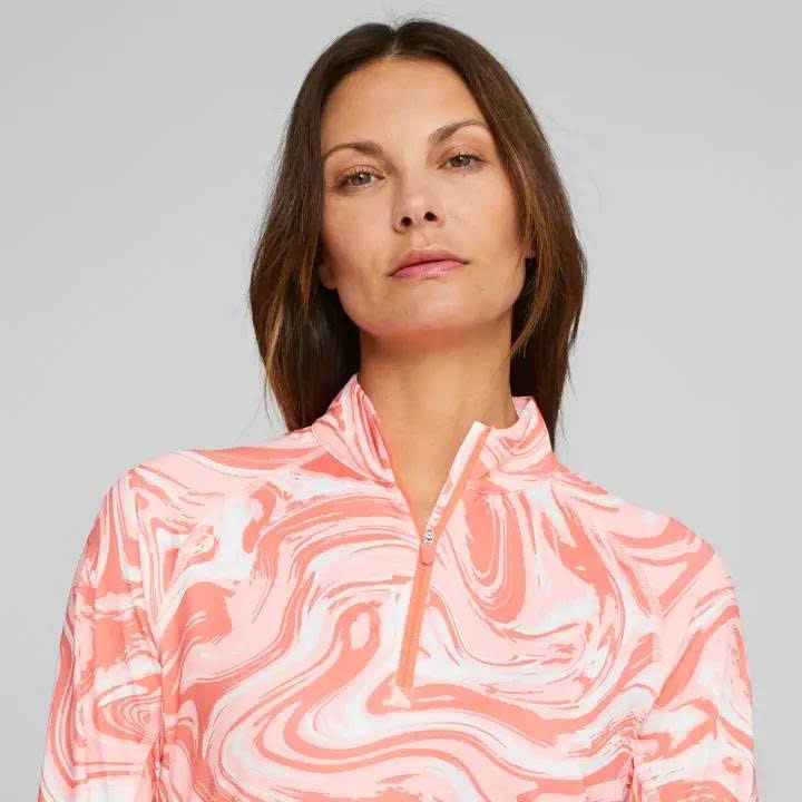 Áo golf tay dài nữ W YouV Sandstone 1/4 Zip - White Glow-Fizzy Sun 622