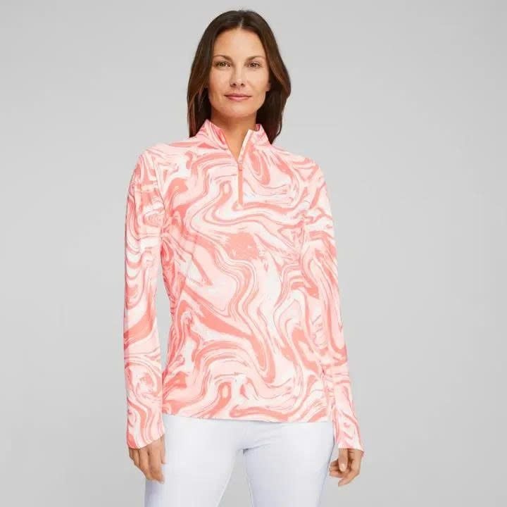 Áo golf tay dài nữ W YouV Sandstone 1/4 Zip - White Glow-Fizzy Sun 622