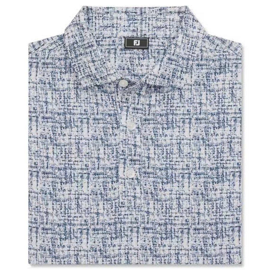 Áo golf nam tay ngắn Tweed Print Lisle White / Navy 37474 | FootJoy