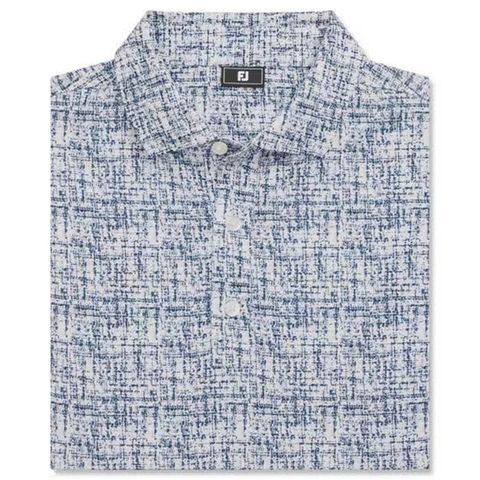 Áo golf nam tay ngắn Tweed Print Lisle White / Navy 37474 | FootJoy