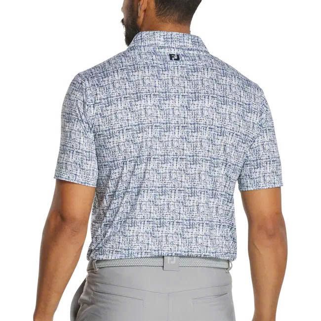 Áo golf nam tay ngắn Tweed Print Lisle White / Navy 37474 | FootJoy