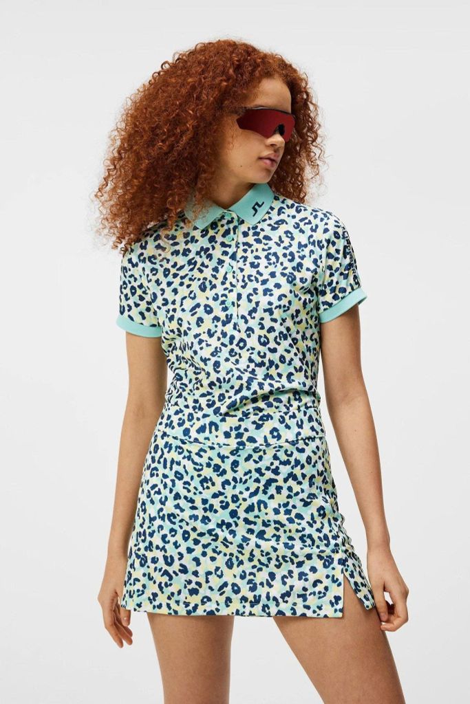 Áo golf nữ tay ngắn Tour Tech Print Polo Leopard Aruba Blue GWJT09007-