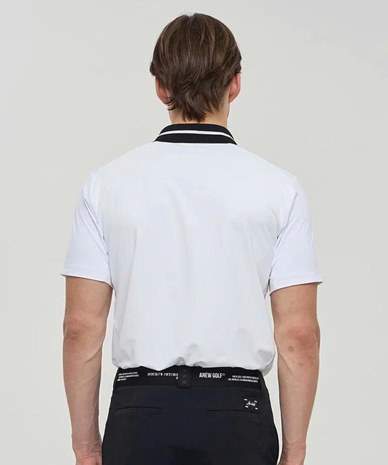Áo golf nam tay ngắn Mesh Block Knit Collar Shot T-Shirt - White AGEMM