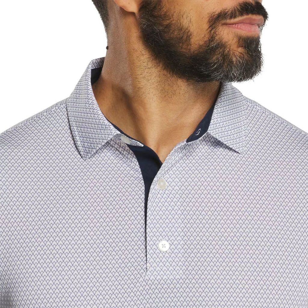 Áo golf nam tay ngắn Deco Diamond Print Lisle White / Navy 37438 | Foo