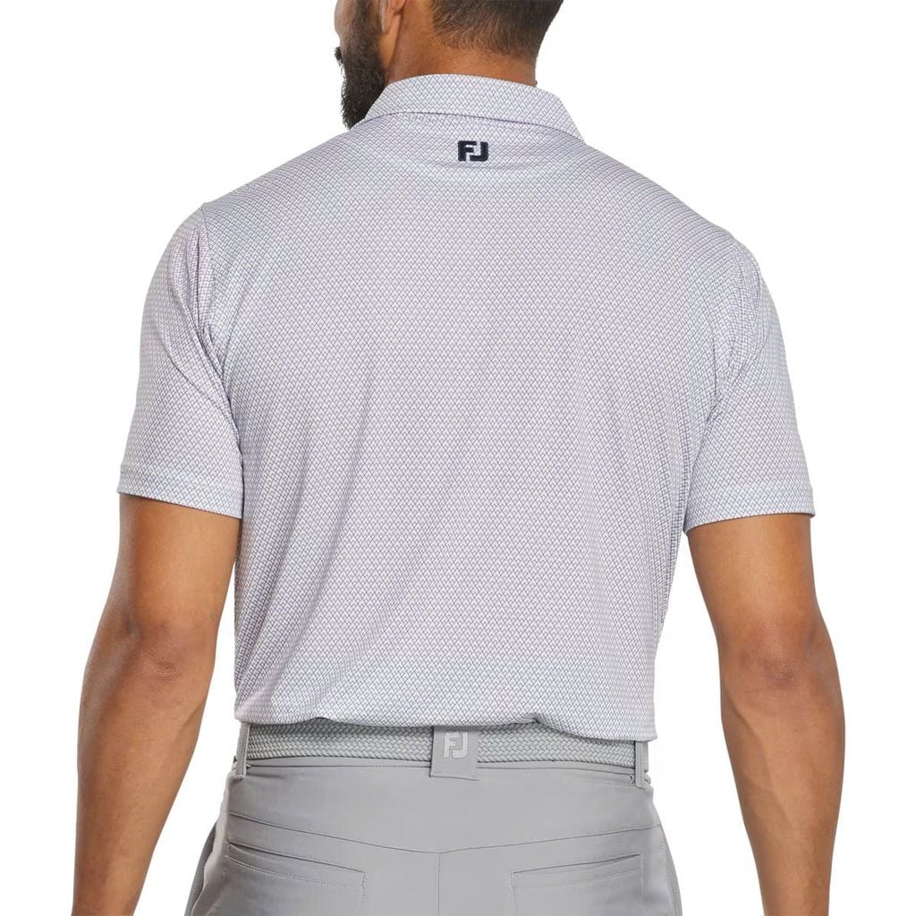 Áo golf nam tay ngắn Deco Diamond Print Lisle White / Navy 37438 | Foo