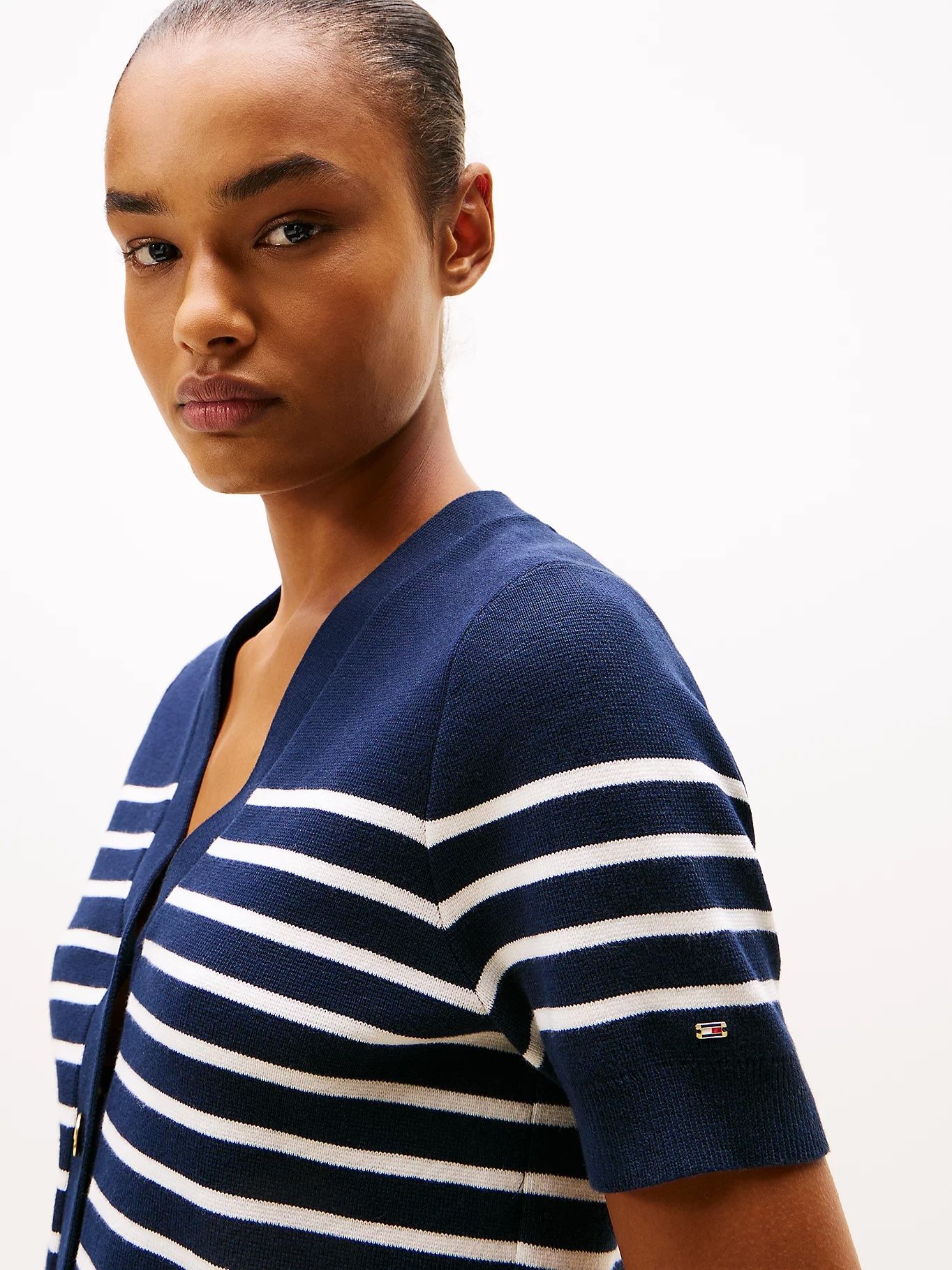 Tommy Hilfiger - Áo khoác len tay ngắn nữ Jersey Gold-Tone Button Short Sleeve Cardigan