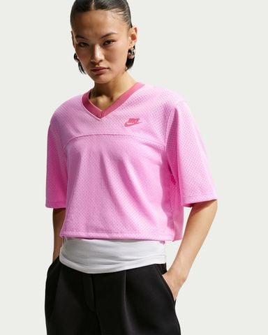 Nike - Áo Tay Ngắn Thể Thao Nữ Oversized Heritage Cropped Mesh Jersey