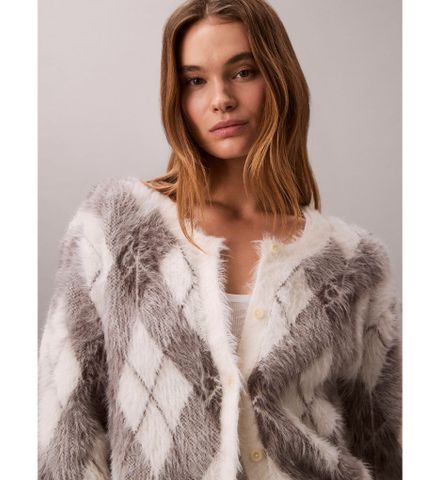 Calvin Klein - Áo len tay dài nữ Fuzzy Novelty Argyle Sweater