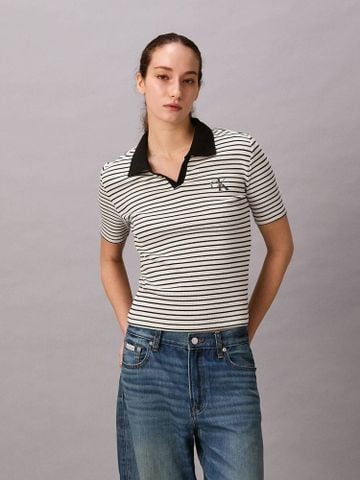 Calvin Klein - Áo Thun Có Cổ Nữ Monologo Rib Polo Stripe