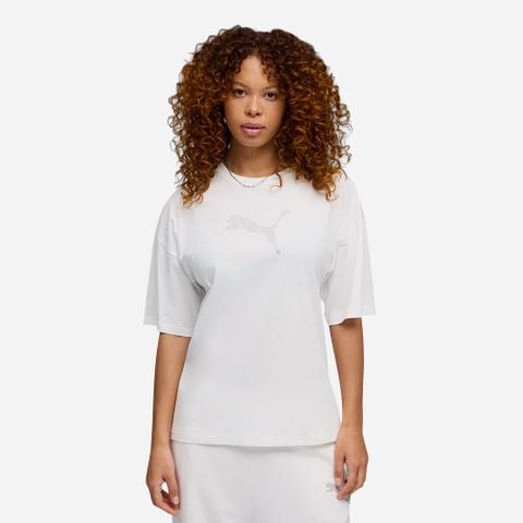 Puma - Áo Thun Tay Ngắn Nữ Ess Graphics Leo Luxe Bedazzled Oversize