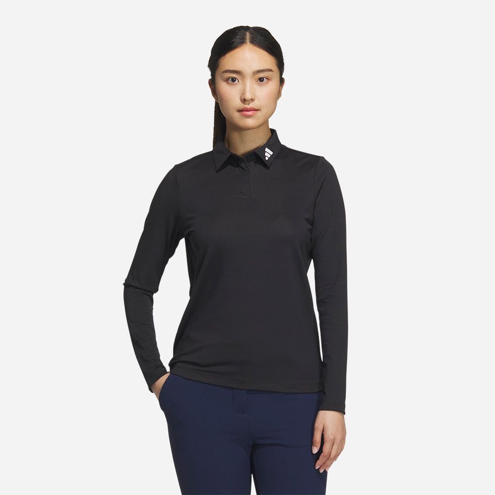 adidas - Áo thun có cổ đánh gôn Nữ Women's Adidas Jacquard Long Sleeve Polo Shirt - Black