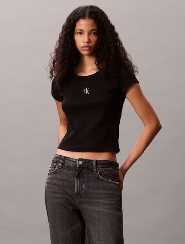 Calvin Klein - Áo phông thời trang nữ Cotton Stretch Rib Baby Tee