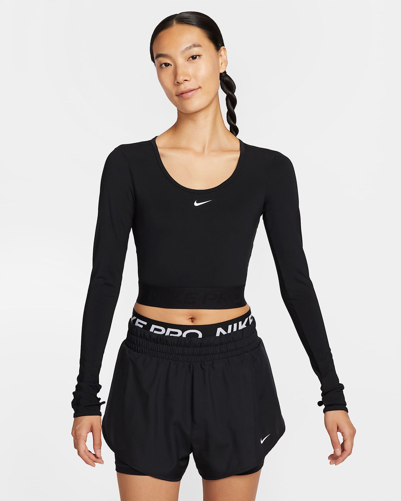 Nike - Áo tay dài thể thao Nữ Nike Pro Women's Dri-FIT Cropped Long-Sleeve Top