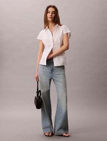 Calvin Klein - Áo Sơ Mi Nữ Cotton Poplin Short Sleeve Button-Down Shirt